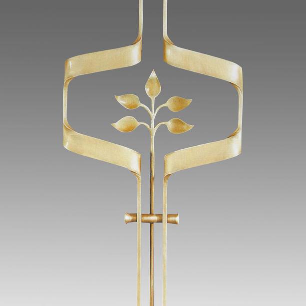 Modernes Metall Grabkreuz mit Blättern - Katyna