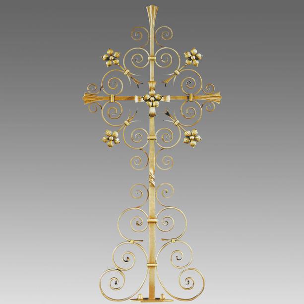 Kunstvolles Grabkreuz aus Metall mit Blüten - Nerio