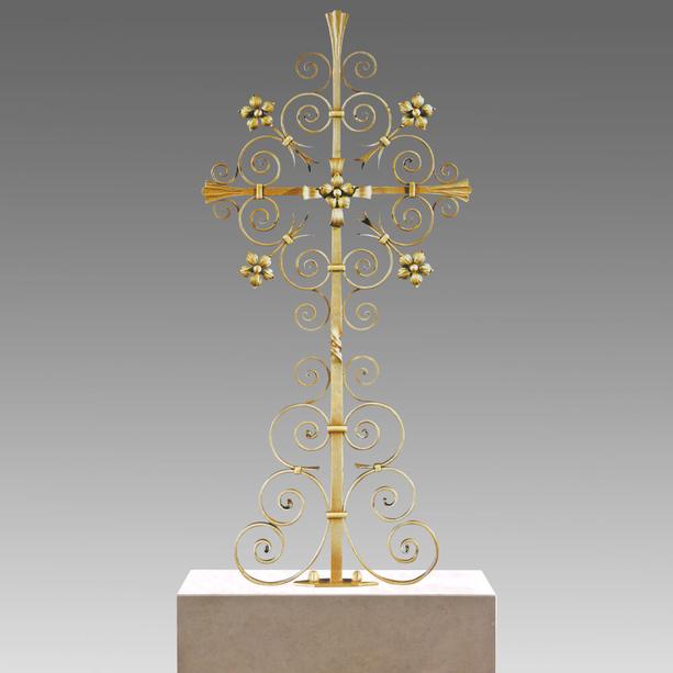 Kunstvolles Grabkreuz aus Metall mit Blüten - Nerio