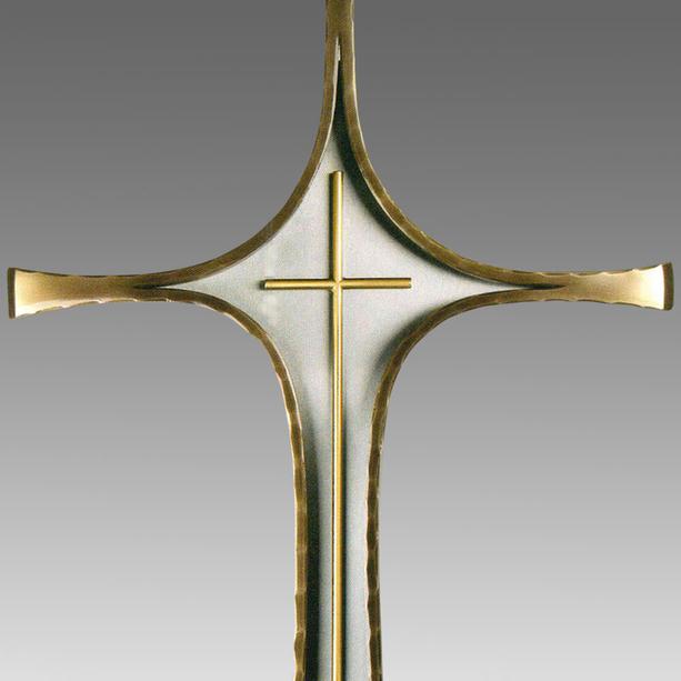 Modernes Grabkreuz aus Edelstahl & Bronze - Omero