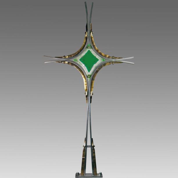 Modernes Grabkreuz aus Edelstahl, Bronze & Glas - Onorato