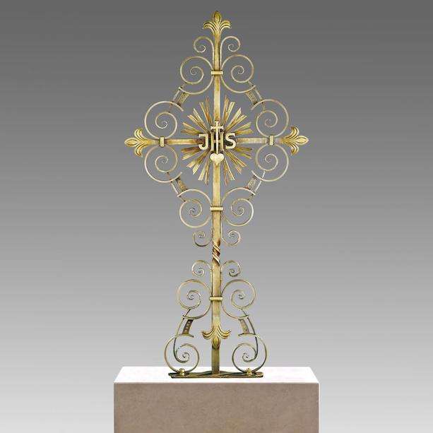 Kunstvolles Metall Grabkreuz mit Herz Jesu - Tendo