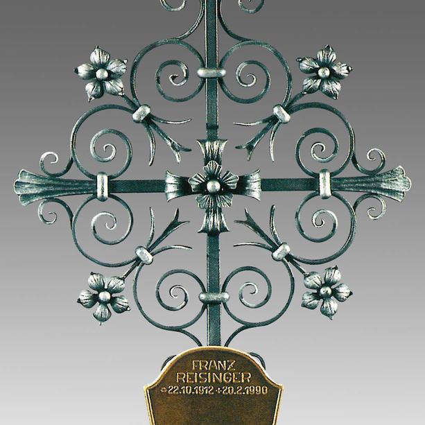 Metall Grabkreuz mit Ornamenten & Schrifttafel - Zorika