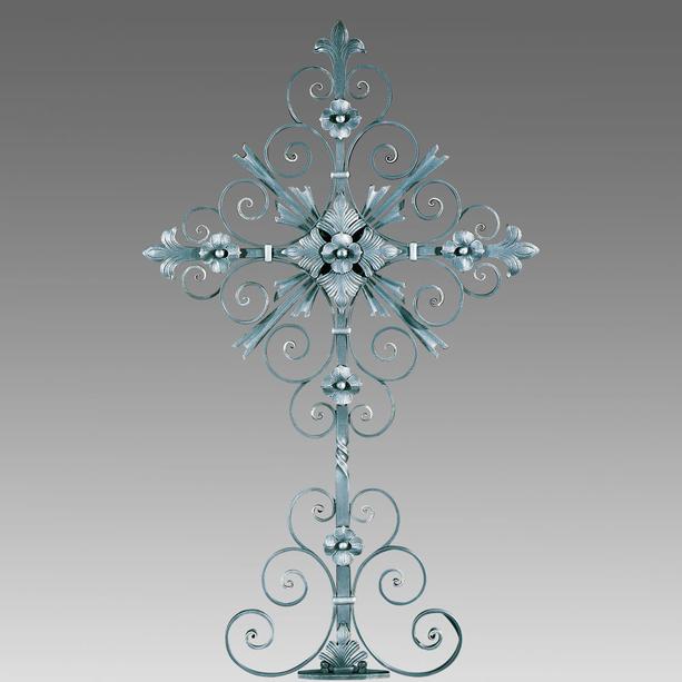 Stilvolles Metall Grabkreuz mit Blüten & Ornamenten - Ginto