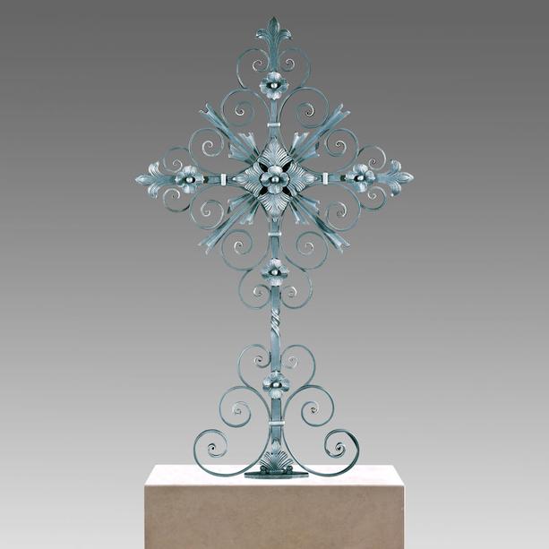 Stilvolles Metall Grabkreuz mit Blüten & Ornamenten - Ginto