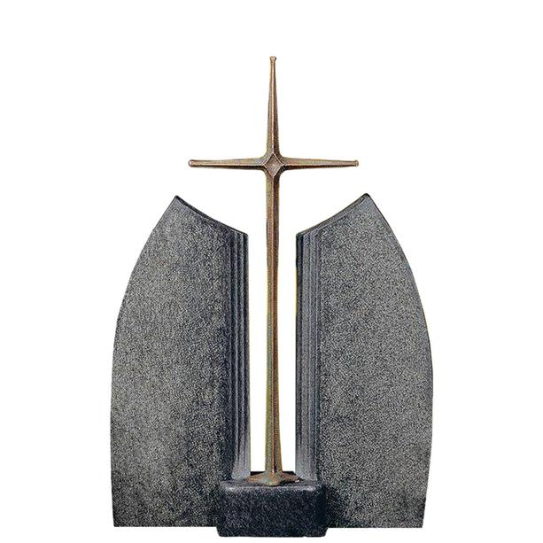 Urnengrabstein Granit Impala mit Bronze Grabkreuz - Ephraim Blanco