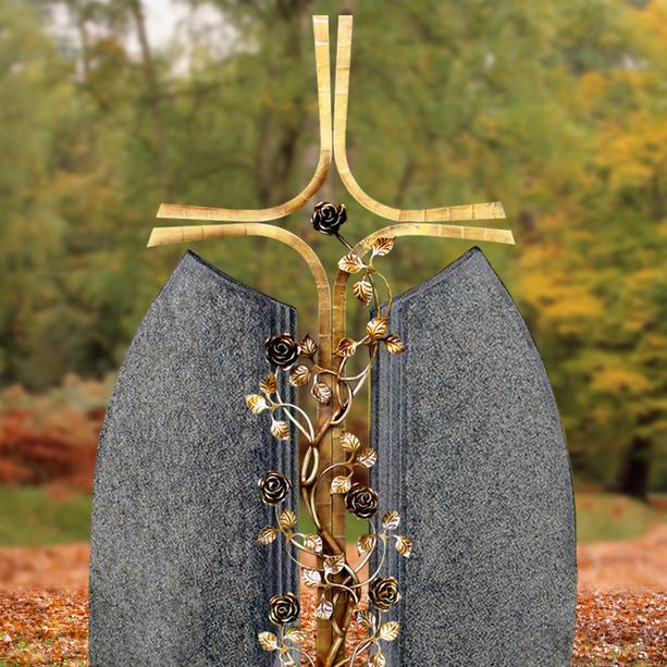 Bronze Grabkreuz mit Rosenranke Doppelgrabstein Granit - Ephraim Rosa