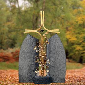 Bronze Grabkreuz mit Rosenranke Doppelgrabstein Granit -...
