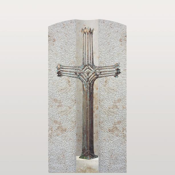 Doppelgrabstein mit Bronze Grabkreuz modern - Crociato Facile