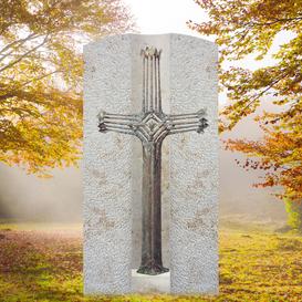 Doppelgrabstein mit Bronze Grabkreuz modern - Crociato...