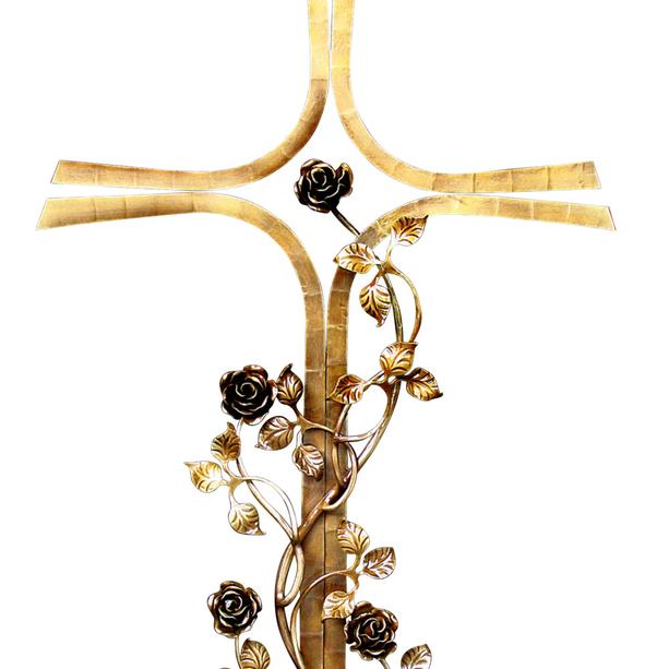Einzelgrabstein mit Bronze Grabkreuz Rosenranke modern - Crociato Rosa