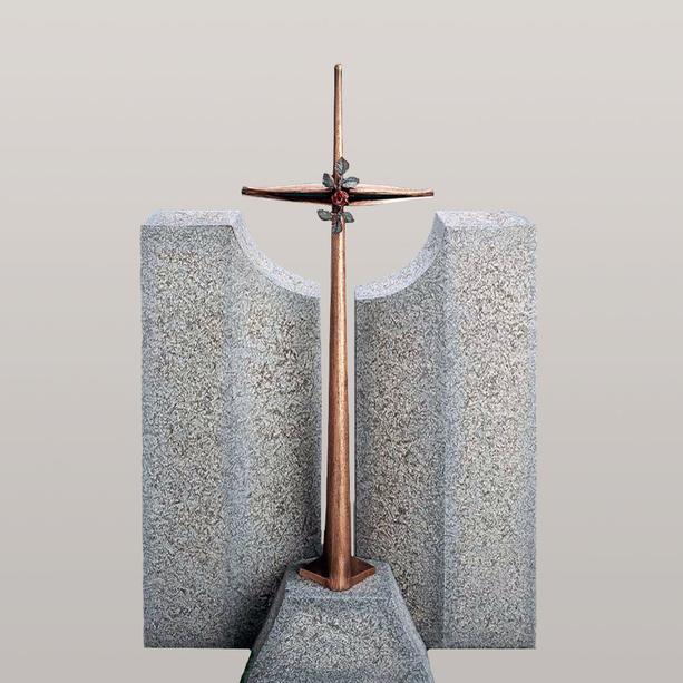 Granit Einzelgrabmal mit Bronze Grabkreuz - Credo Blanco