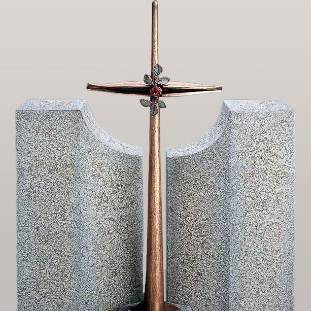 Granit Einzelgrabmal mit Bronze Grabkreuz - Credo Blanco