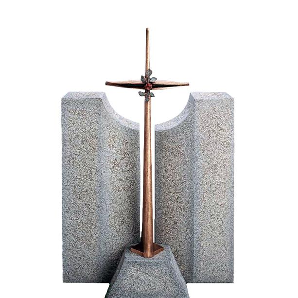 Granit Doppelgrabmal mit Bronze Grabkreuz - Credo Blanco