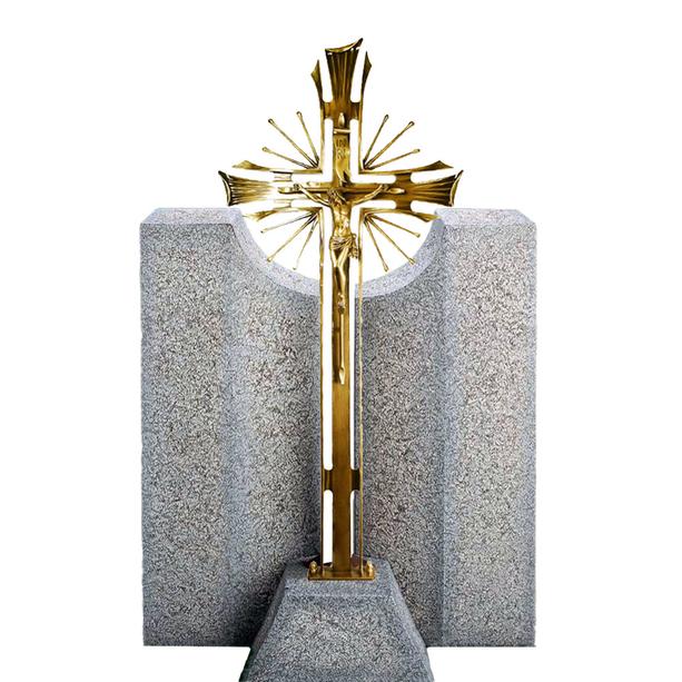 Grabdenkmal aus Granit mit Bronze Grabkreuz - Einzelgrab - Credo Vergine
