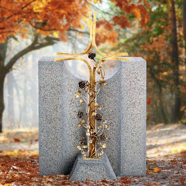 Granit Einzelgrabstein mit Bronze Grabkreuz - Doppelgrab - Credo Moderna