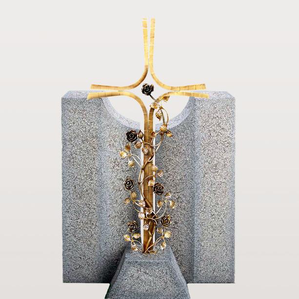 Granit Einzelgrabstein mit Bronze Grabkreuz - Doppelgrab - Credo Moderna