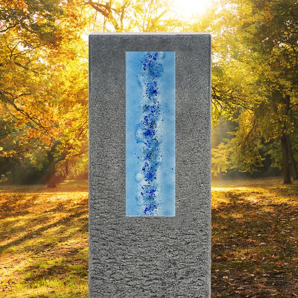 Granit Grabstein Stele Urnengrab mit Glaseinsatz - Celenta Aqua