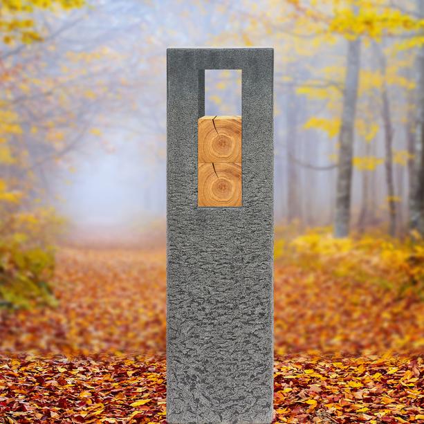 Granit Grabstein Stele Doppelgrab mit Holz - Celenta Legno