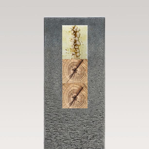Granit Einzelgrabstein mit Holz & Glas Dekor - Celenta Moderno