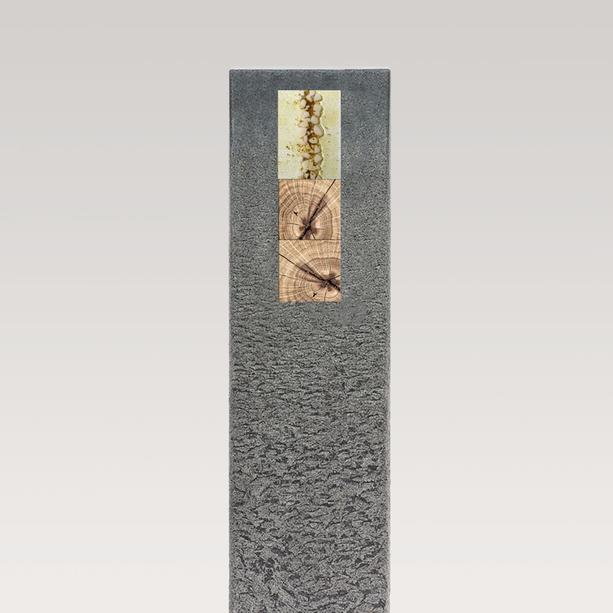 Granit Doppelgrabstein mit Holz & Glas Dekor - Celenta Moderno