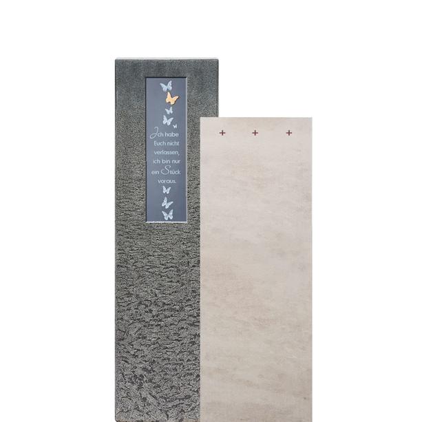 Kalkstein & Granit Doppelgrabstein mit Bronze Tafel - Casato Lepi