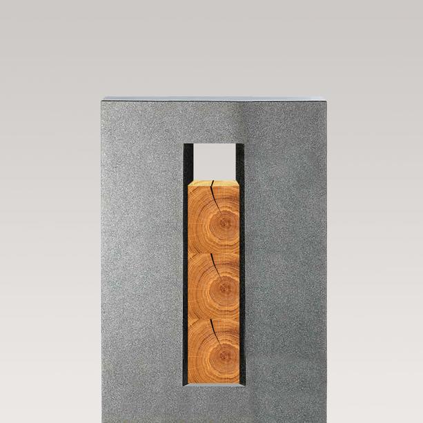 Dunkles Granit Grabmal mit Holz - Doppelgrab - Agostino Legno