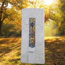 Granit Grabstein Einzelgrab mit Bronze Kreuz Ornament -...