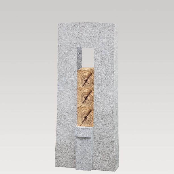 Granit Grabstein Einzelgrab mit Holz Dekoration - Amico Legno
