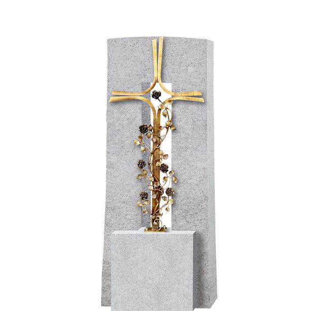 Granit Grabstein Einzelgrab mit Grabkreuz aus Schmiedebronze - Amico Credo