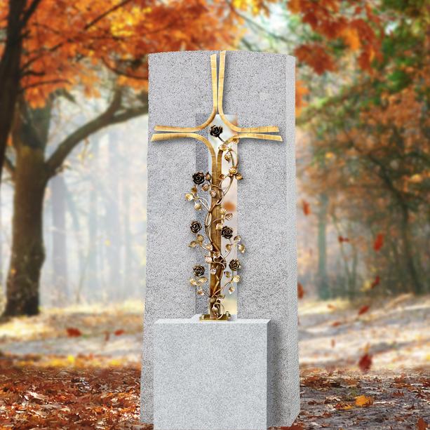 Granit Grabstein Doppelgrab mit Grabkreuz aus Schmiedebronze - Amico Credo