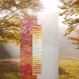 Grabstein zweifarbig rot / wei� mit Lebensbaum Glas -...