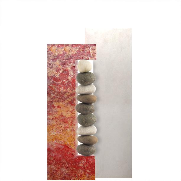 Urnengrabstein zweifarbig rot / weiß mit Kieselsteinen - Rosso Ciottolo