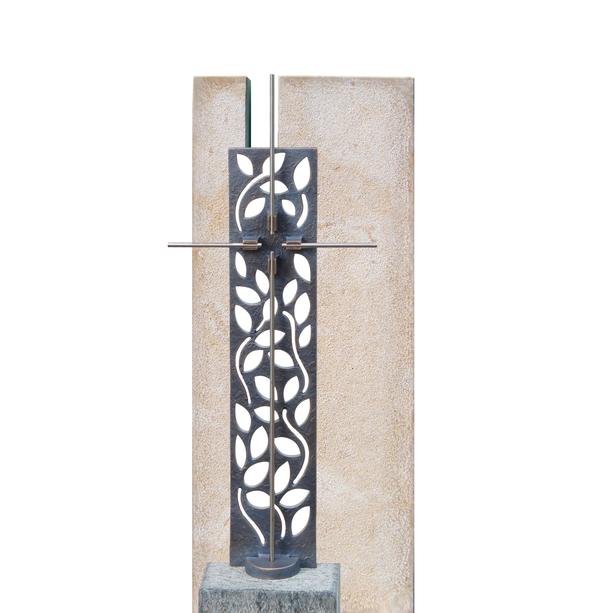 Heller Urnengrabstein - Kalkstein mit Bronze Kreuz - Saint-Gilles