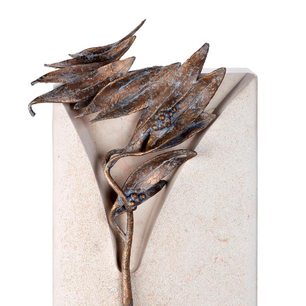 Doppelgrabstein hell/dunkel mit floralem Bronze Ornament - Acerra Volta