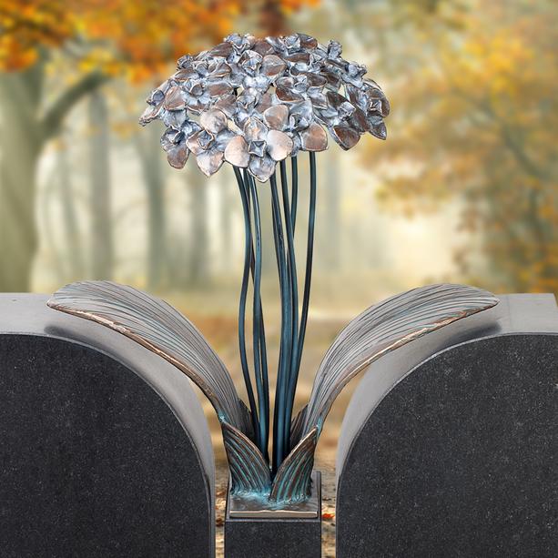 Floraler Bronze / Granit Grabstein für ein Einzelgrab mit Blume - Tivoli Duo
