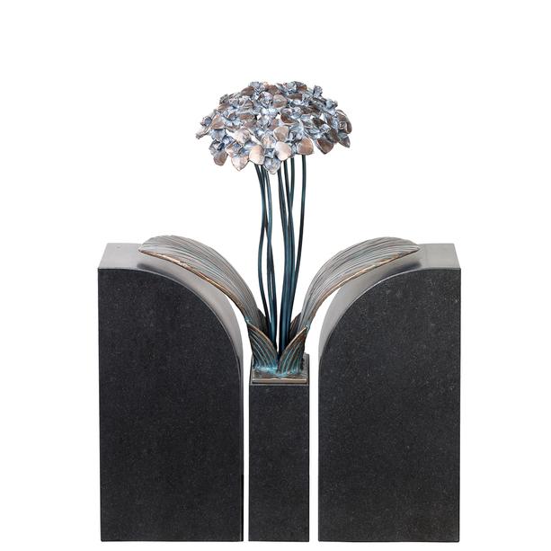 Floraler Bronze / Granit Grabstein für ein Doppelgrab mit Blume - Tivoli Duo