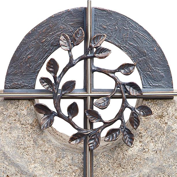 Einzelgrab Grabstein Muschelkalk mit Kreuz Symbol Bronze - Levanto Cruzis