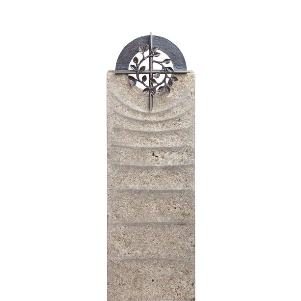 Doppelgrab Grabstein Muschelkalk mit Kreuz Symbol Bronze - Levanto Cruzis