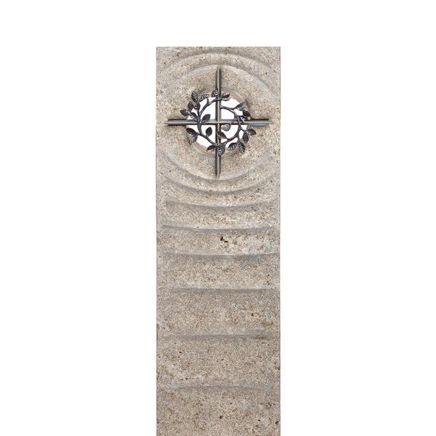 Doppelgrab Grabmal Muschelkalk mit Kreuz Symbol Bronze - Levanto Spiritus