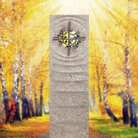 Doppelgrab Grabmal Muschelkalk mit Kreuz Symbol Bronze -...