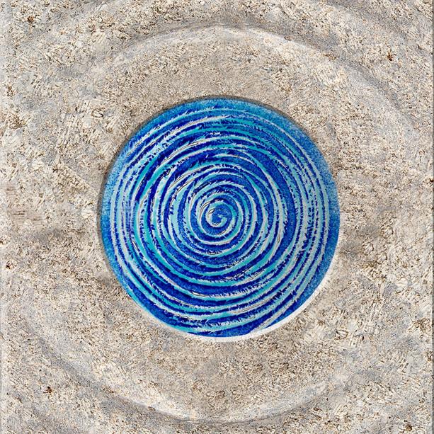 Muschelkalk Einzelgrab Grabstein mit Glas Element in blau - Levanto Celeste