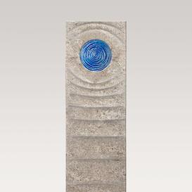 Muschelkalk Einzelgrab Grabstein mit Glas Element in blau...