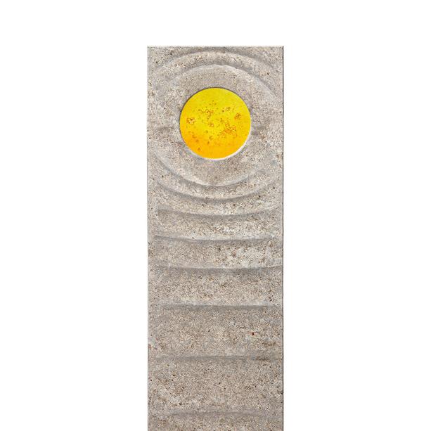Muschelkalk Doppelgrab Grabstein mit Glas Element in gelb - Levanto Sola