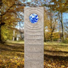 Muschelkalk Urnengrabstein mit Glas Kugel blau - Levanto...