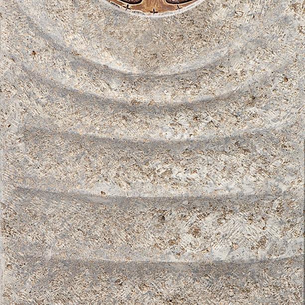 Muschelkalk Doppelgrabstein mit Bronze Platte & Lebensbaum - Levanto Viva