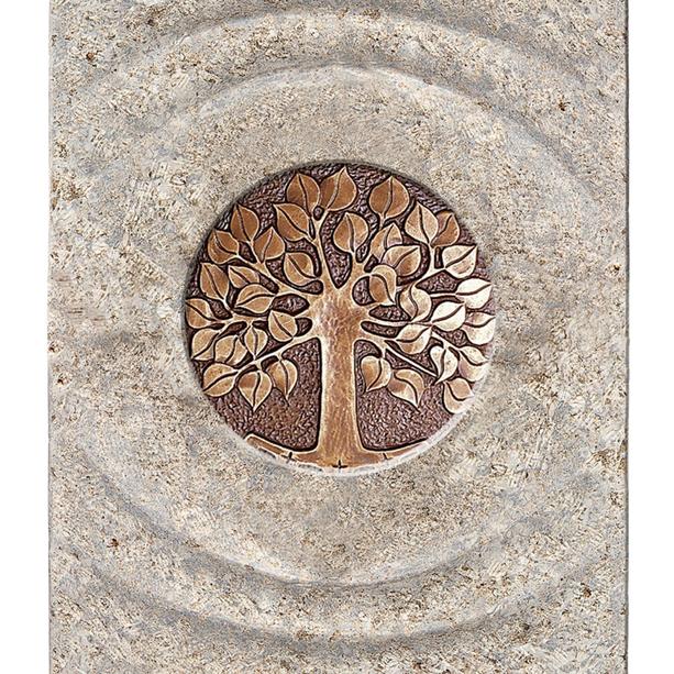 Muschelkalk Urnengrabstein zweiteilig hell/dunkel mit Bronze Lebensbaum - Sovello Viva