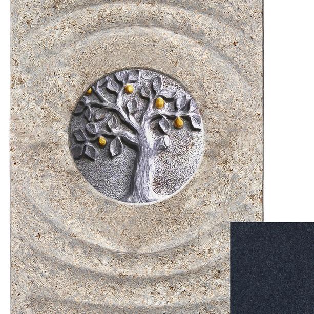 Muschelkalk Einzelgrabstein zweiteilig hell/dunkel mit Lebensbaumrelief - Sovello Albero