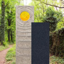 Muschelkalk Doppelgrabstein zweiteilig hell/dunkel mit...