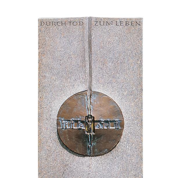 Urnengrabstein Granit mit Bronze Ornament Kreuz & Jesus - Raphael Padre